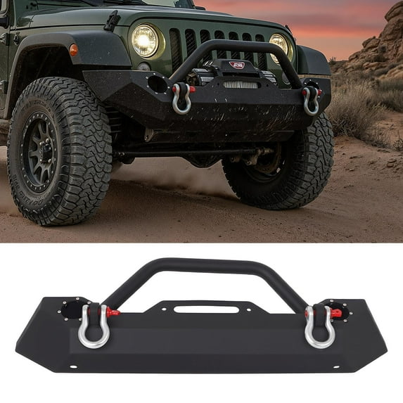 Full Width Front Bumper Compatible 1987-2006 “TEEP WRANGLER YJ and TJ models”, 47.83×38.98×12.2IN Automotive Bumpers, 3-Layer Anti-Rust Coating Bumper, Textured Gray