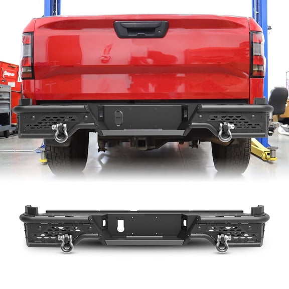 Full Width Rear Bumper Compatible with 2022 2023 2024 2025 Nissan Frontier,Heavy Duty Steel Rear Bumper with D-Rings,Pod Lights,Style 2