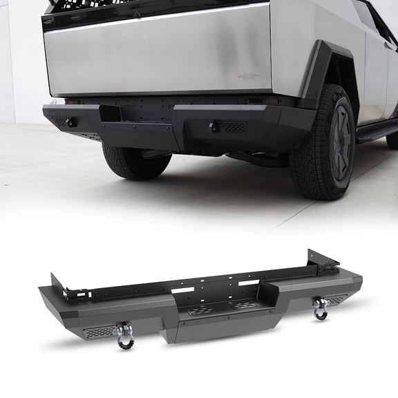 Full Width Rear Bumper for Tesla Cybertruck 2024 2025,Heavy Duty Steel Rear Bumper with D-Rings,Pod Lights