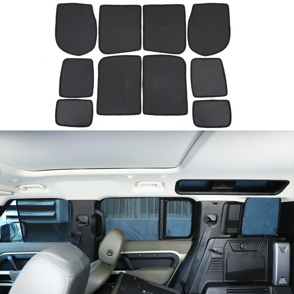 Full Window Screen for Land Rover Defender 110 2020-2024 Accessories ，Roof Screen Mosquito Net UV Blocker Sun Protector Glare HeatShield(Black)