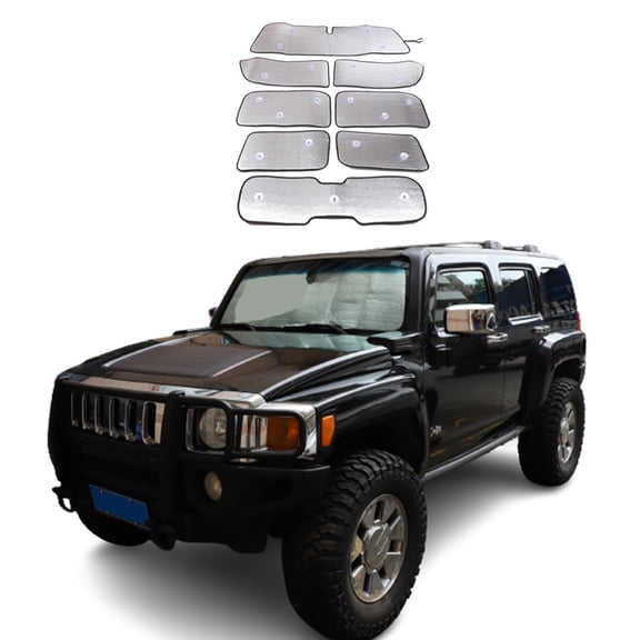 Full Windshield Sunshade for Hummer H3 2005-2009 ,Full Window Sun Shade Foldable Reflective Sun Visor Custom Sunscreen UV Blocker Privacy Protector HeatShield