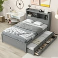 Full Wood Platform Bed Mattress Foundation with Trundle, Drawers and