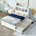 thumbnail image 1 of Full Wood Platform Bed Mattress Foundation with Trundle, Drawers and USB Plugs, Bed Frame Storage Bed w/ Wooden Slats for Boy Girl, No Box Spring Needed, Easy Assembly, 1 of 9