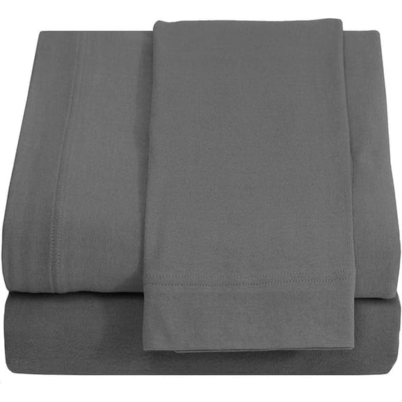 Full XL 100% Cotton Jersey Knit Sheet Set - Extra-Soft, Breathable & Hypoallergenic - 15" Deep Pockets, 54" x 80" - Ideal for Extra Long Full Beds - 4PC Full XL Sheet Set (Full XL, Grey)