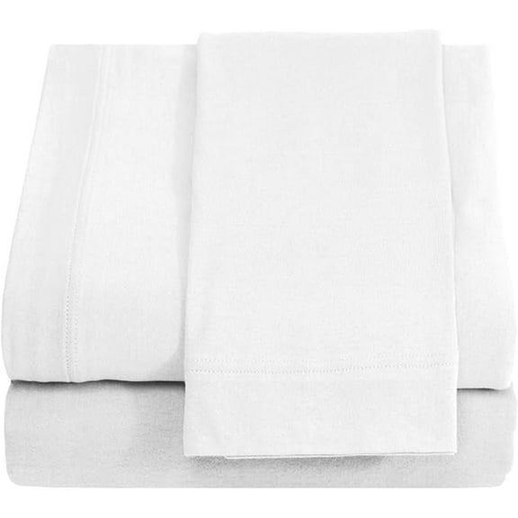 Full XL 100% Cotton Jersey Knit White Sheet Set - Extra-Soft, Breathable & Hypoallergenic - 15" Deep Pockets, 54" x 80" - Ideal for Extra Long Full Beds - 4PC Full XL Sheets (Full XL, White)