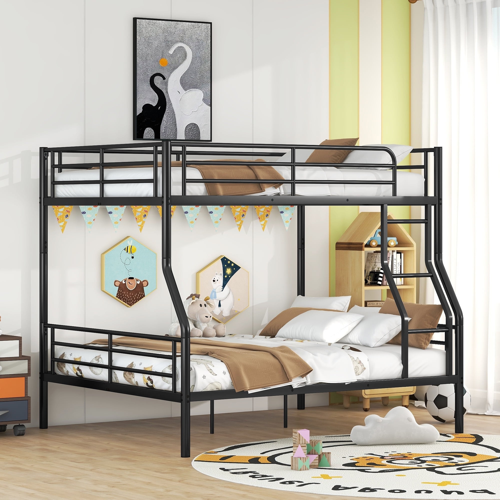 Full XL Over Queen Bunk Beds for Adults,Heavy-Duty Metal Bunk Bed