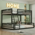 thumbnail image 1 of Full XL Over Queen Bunk Bed, Convertible Queen Bunk Beds with Safety Guard Rails, Metal Floor Bunk Bed Frame with Ladder for Dormitory Bedroom, No Box Spring Needed（Black), 1 of 7