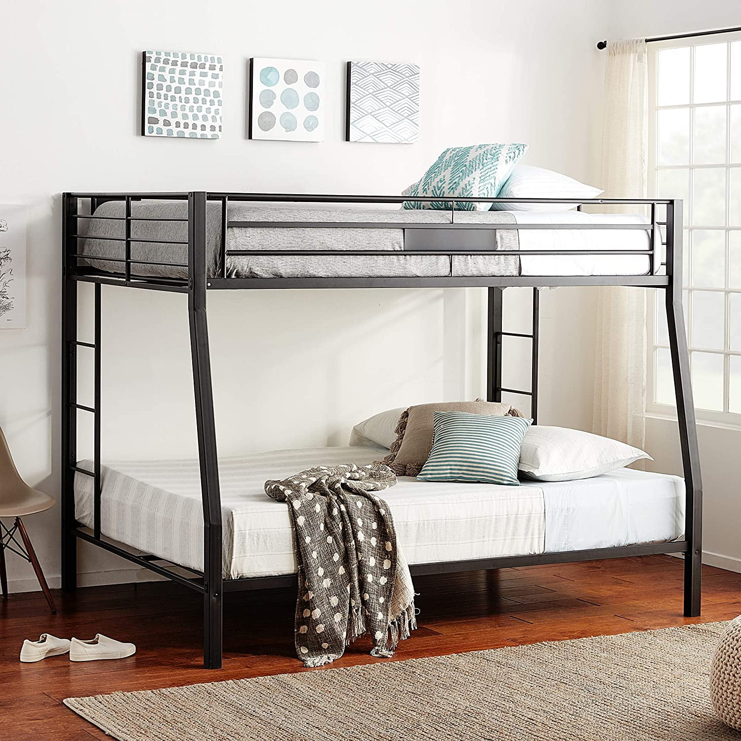 Full XL/Queen Bunk Beds, Heavyduty Metal Bunk Bed Frame with 2 Ladders