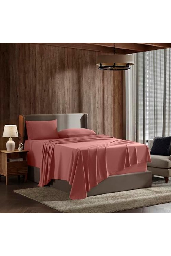 Full XL Sheet Set - Luxury 1800 Ultra-Soft Microfiber Full Extra Long Bed Sheets - Double Brushed - Deep Pockets - Easy Fit - 4 Piece Set - Bedding Sheets & Pillowcases (Full XL, Pink Clay)