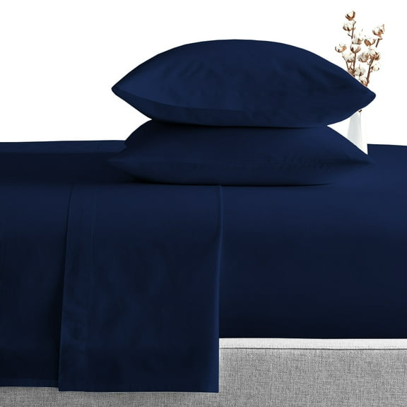 Full XL Size 1000 TC 4 Piece Sheet Set Egyptian Cotton Bed Sheets Luxury Solid Sateen Weave for Soft & Silky Feel Deep Pocket (1 Flat, 1 Fitted Sheet, 2 Pillowcase, Navy Blue)
