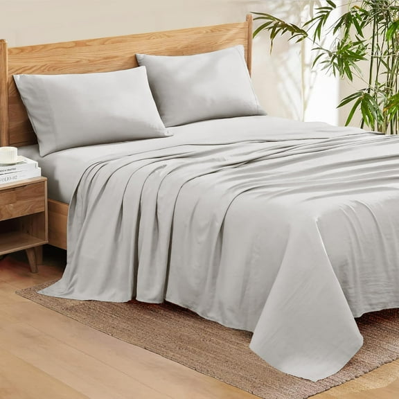 Full XL Size 500-Thread-Count 4-PCs Bed Sheet Set, Egyptian Cotton Deep Pocket Sheets, Fits Mattress Upto 6-8" Deep Pocket, Solid Pattern, Silver Grey