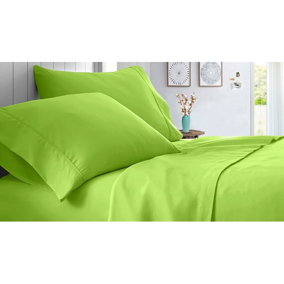 Full XL Size 600 Thread Count Sheet Set Solid - 4 Piece - Hotel Quality Super Soft Bed Sheets- 27" Deep Pockets Easy Fit - Breathable & Cooling Sheets ( Parrot Green)