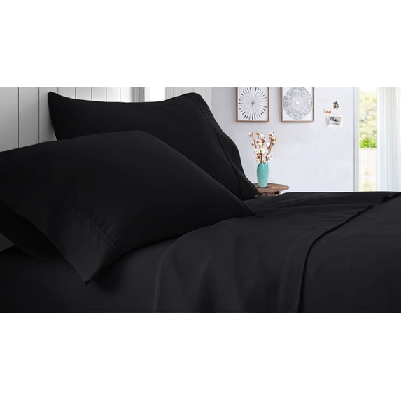 Full XL Size 800 Thread Count Sheet Set Solid - 4 Piece - Hotel Quality Super Soft Bed Sheets- 24" Deep Pockets Easy Fit - Breathable & Cooling Sheets ( Black )