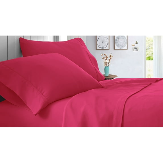 Full XL Size Giza Cotton Sheet Set Solid - 4 Piece - Hotel Luxury Bed Sheets- 30" Deep Pockets Easy Fit - Breathable & Cooling Sheets ( Hot Pink)
