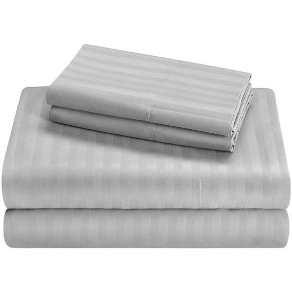 Full-XL Size Giza Striped Pattern Sheets - Premium 400-Thread-Count Soft 100% Pure Giza Egyptian Cotton 4PC, 15" Inches Deep Pockets - Silver Grey Stripe
