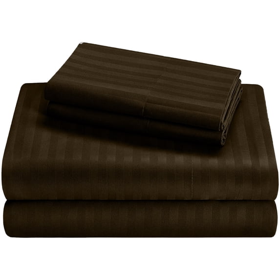 Full-XL Size Giza Striped Pattern Sheets - Premium 400-Thread-Count Soft 100% Pure Giza Egyptian Cotton 4PC, 28" Inches Deep Pockets - Chocolate Stripe
