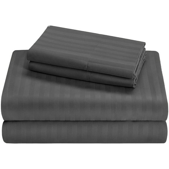 Full-XL Size Giza Striped Pattern Sheets - Premium 400-Thread-Count Soft 100% Pure Giza Egyptian Cotton 4PC, 30" Inches Deep Pockets - Dark Grey Stripe