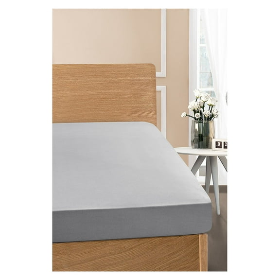 Full XL Size Light Gray Plain Adult Fitted Sheet 100% Cotton 1-Piece by Rosyn Home