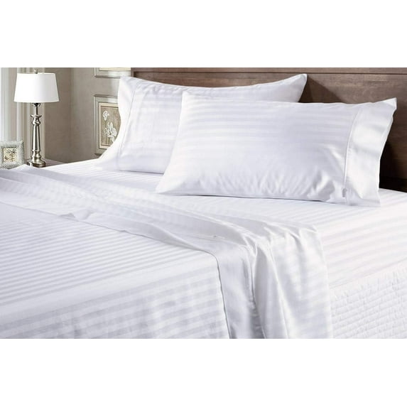 Full XL Size Sheet Set, 600 Thread Count Pima Cotton Bed Sheet Set, 100% Soft & Durable, Available in 26-30 Inch Mattresses, Soft & Durable Bedding Full-XL Size (Stripe, White)