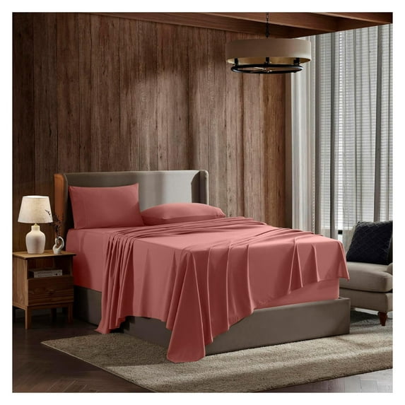 Full XL Size Sheet Sets - 4 Piece Full XL Size Sheets, Deep Pocket, Hotel Luxury, Extra Soft, Breathable and Cooling, Pink Clay Sheets for Full XL Size Mattress