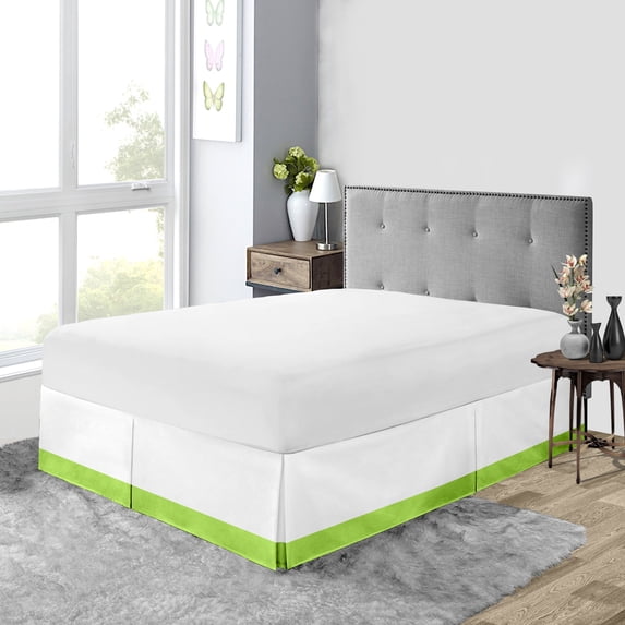 Full XL Size Tailored Drop Dual Tone Solid Bed Skirt with Adjustable Elastic Belt Microfiber Fabric Fade & Wrinkle Resistant Bed Frame Cover Easy to Fit & Care (16 Inch Drop, Parrot Green)