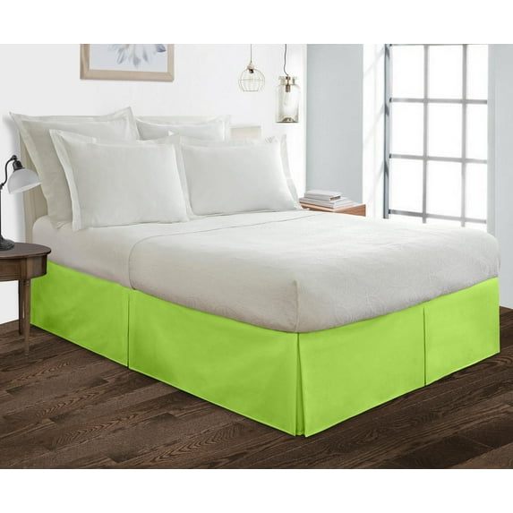 Full XL Size Tailored Drop Pleated Solid Bed Skirt with Adjustable Elastic Belt Microfiber Fabric Fade & Wrinkle Resistant Bed Frame Cover Easy to Fit & Care (15 Inch Drop, Parrot Green)