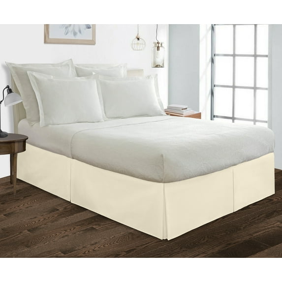 Full XL Size Tailored Drop Pleated Solid Bed Skirt with Adjustable Elastic Belt Microfiber Fabric Fade & Wrinkle Resistant Bed Frame Cover Easy to Fit & Care (26 Inch Drop, Ivory)