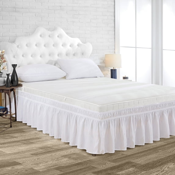 Full XL Size Tailored Drop Wrap Around Solid Bed Skirt with Adjustable Elastic Belt Microfiber Fabric Fade & Wrinkle Resistant Bed Frame Cover Easy to Fit & Care (20 Inch Drop, White)