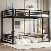 Full XL over Full XL Floor Bunk Bed with Full-Length Guardrail and Ladder, Noise-Reduced Design, Black