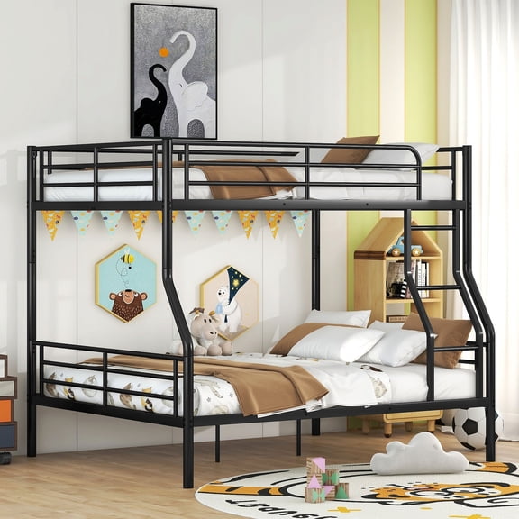 Full XL over Queen Iron Bunk Bed / Space-saving for Growing Families, Easy Assembly