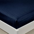 thumbnail image 1 of Full-XXL Size 1 Piece Fitted Sheet Only - 8" Deep Pocket - 400 Thread Count - 100% Egyptian Cotton - Luxury Striped Pattern - Navy Blue Stripe., 1 of 6