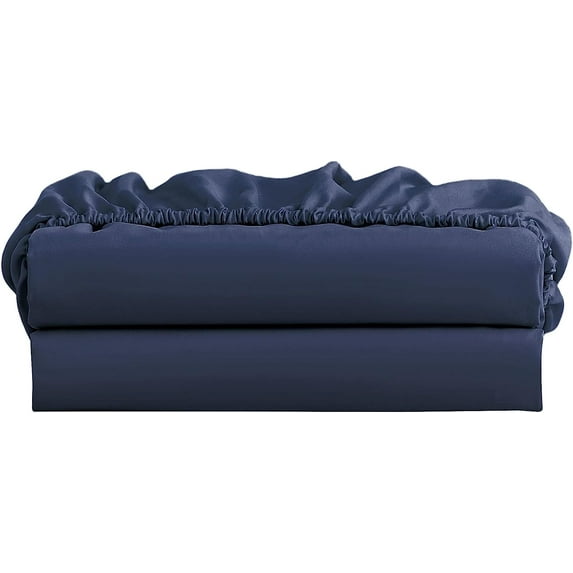 Full-XXL Size Fitted Sheet 1 Piece - 400 Thread Count - 100% Egyptian Cotton - 30" Deep Pocket Fully Elastic Sheet - Navy Blue Solid.