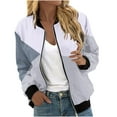 thumbnail image 1 of Full Zip Bomber Jacket Women's Fall Casual Coat with Pockets Graphic Print Lightweight Long Sleeve Moto Outwear (M, Purple 03), 1 of 5