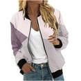 thumbnail image 1 of Full Zip Bomber Jacket Womens Fall Casual Coat with Pockets Graphic Print Lightweight Long Sleeve Moto Outwear (M, Pink 01), 1 of 5