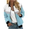 thumbnail image 1 of Full Zip Bomber Jacket Womens Fall Casual Coat with Pockets Graphic Print Lightweight Long Sleeve Moto Outwear (S, Light Blue), 1 of 5
