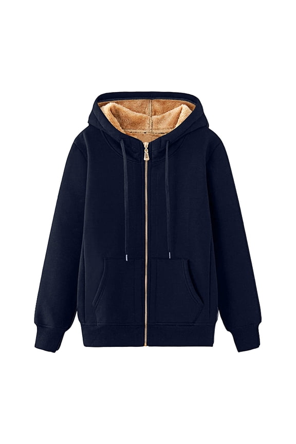 Full Zip Fleece Hoodie Jacket for Women with Pockets Warm Plush Sherpa Lining Thick Sweatshirts Winter Coat Outwear (XX-Large, Dark Blue)