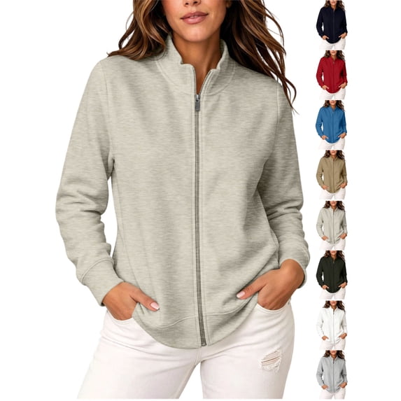 Full-Zip Fleece Jacket for Women Soft Comfortable Loose Fit Outerwear in Multiple Colors, M-4XL