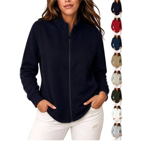 VibHome Full-Zip Fleece Jacket for Women Soft Comfortable Loose Fit Outerwear in Multiple Colors, M-4XL