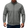 thumbnail image 1 of Full Zip Fleece Jackets for Men, Stand Neck Long Sleeve Sweatshirt Jackets, Loose No Hood Fall Outerwear with Pockets, 1 of 8