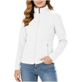 thumbnail image 1 of Full-Zip Fleece Jackets for Women No Hood, Long Sleeve Stand Up Collar Winter Casual Fuzzy Coat with Pockets (L, White), 1 of 8