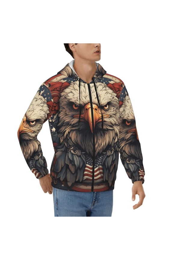 Full Zip Hooded Sweatshirt Pullover Hoodies for Men, American Flag United States Navy Eagle