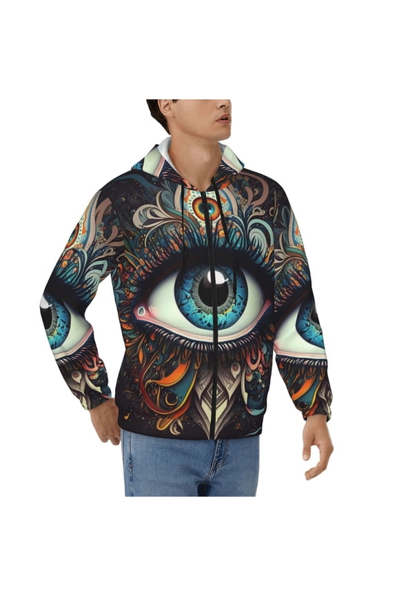 Full Zip Hooded Sweatshirt Pullover Hoodies for Men, Magic Evil Eyes Psychedelic