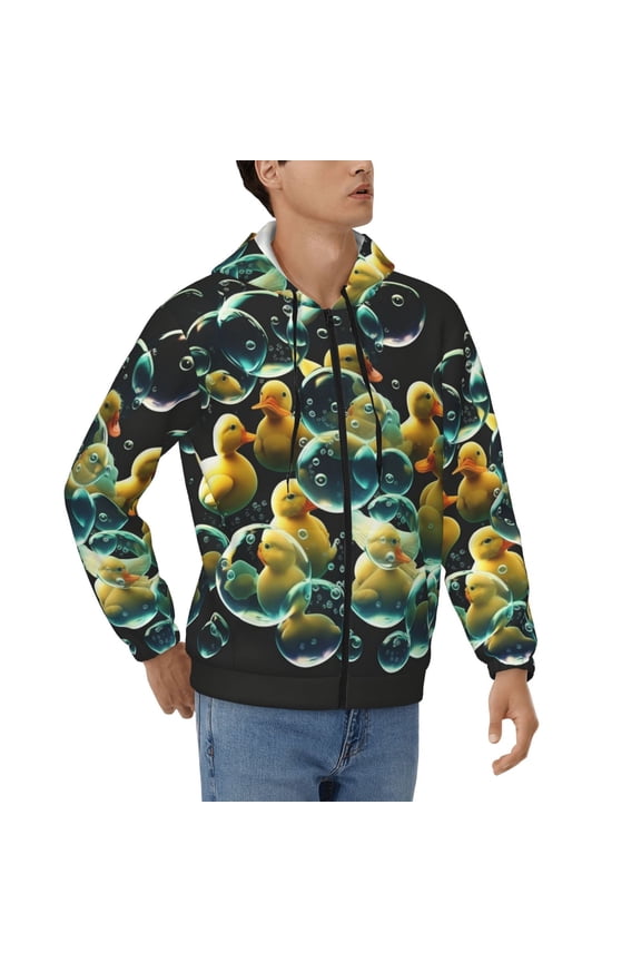 Full Zip Hooded Sweatshirt Pullover Hoodies for Men, Rubber Ducks In Soap Bubbles
