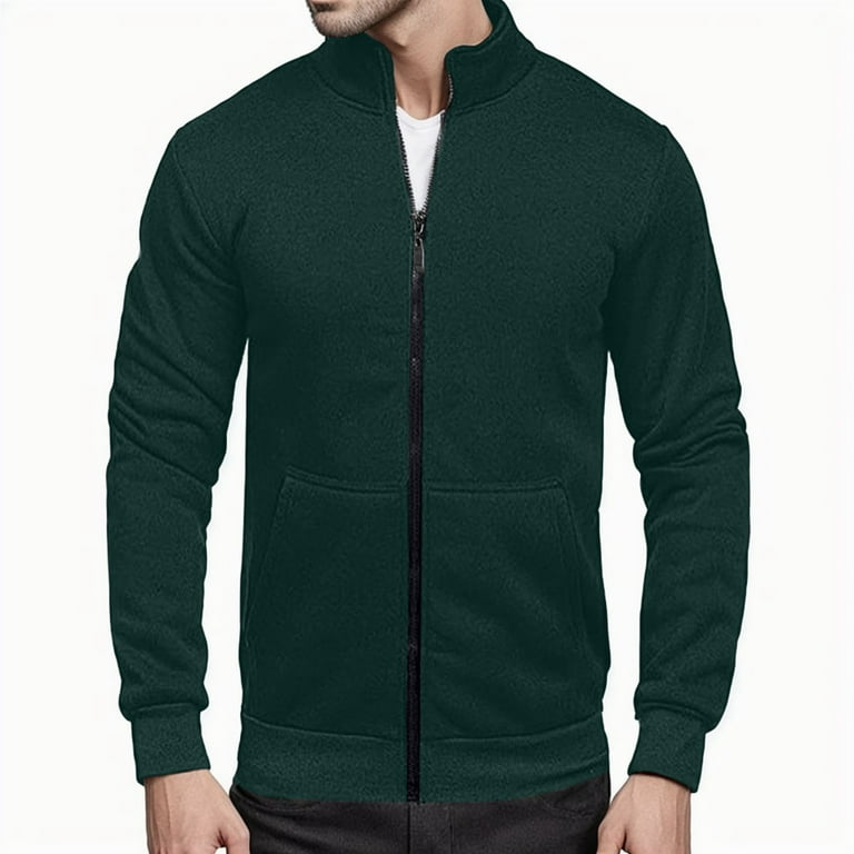 Full Zip Hoodies For Men Y2K Cardigan Sweatshirt Hoodless Zip Up Jacket High Neck Lightweight Sueter Para Hombres Mens Sweatshirts No Hood