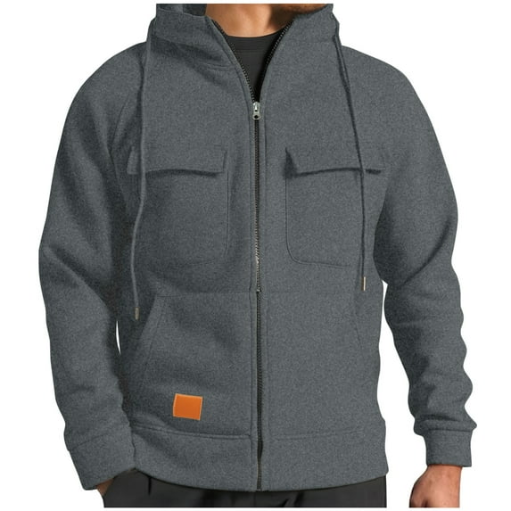 Full Zip Hoodies Men Big and Tall Tactical Sweatshirts Long Sleeve Workout Cargo Pullover Sport Outdoor Jacket with Pocket