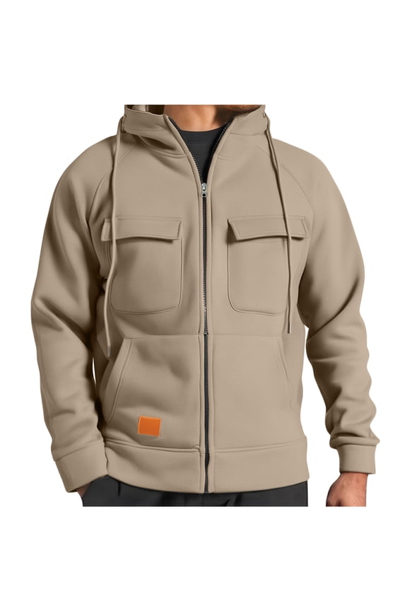 Full Zip Hoodies Men Big and Tall Tactical Sweatshirts Long Sleeve Workout Cargo Pullover Sport Outdoor Jacket with Pocket