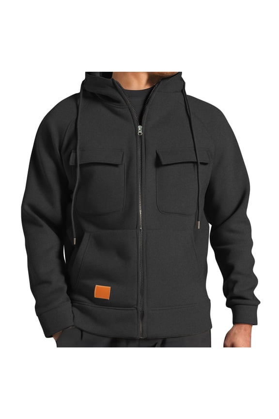 Full Zip Hoodies Men Big and Tall Tactical Sweatshirts Long Sleeve Workout Cargo Pullover Sport Outdoor Jacket with Pocket