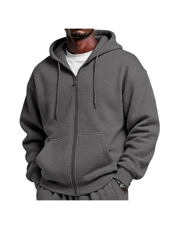 Full Zip Up Hoodies for Men Oversized Hooded Fleece Sweatshirt | Open Front Cardigan, Zipper Jackets, Oversize, Streetwear, Basic Fit, Lightweight, Warm, Big and Tall, Hooded Sweatshirt Gray M