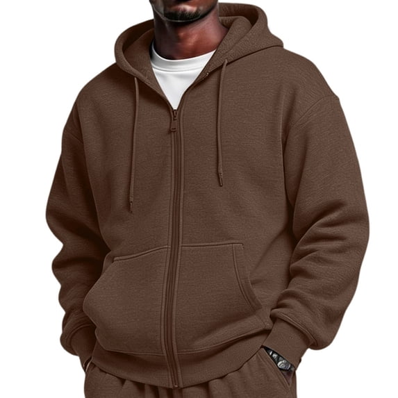 Full Zip Up Hoodies for Men Oversized Hooded Fleece Sweatshirt | Open Front Cardigan, Zipper Jackets, Oversize, Streetwear, Basic Fit, Lightweight, Warm, Big and Tall, Hooded Sweatshirt Brown L