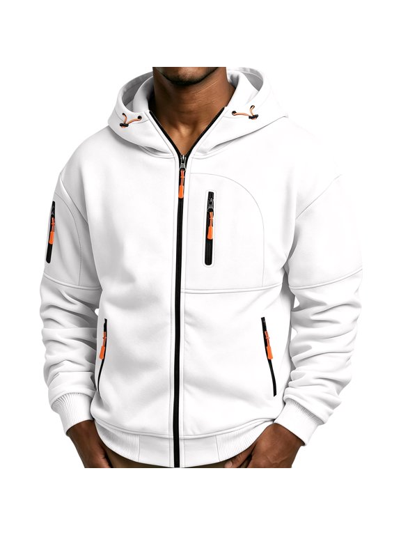 Full Zip Hoodies for Men Tactical Full Zip Pullover Sweatshirt Hooded Jacket Athletic Casual Drawstring Hoodie with Zip Pocket for Fall Winter Relax Casual Pullover Top Sweatshirt